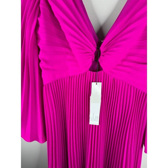 NWT Monique Lhuillier Pleated Crepe Magenta Mini Dress Size 4 Plunge V-neck - Picture 6 of 7